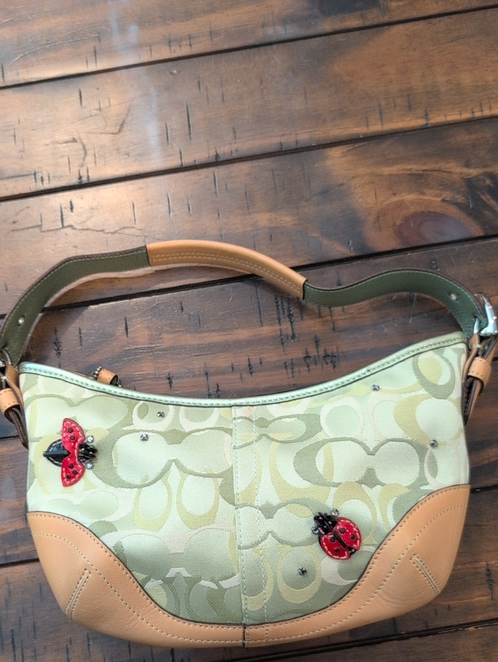 Coach Optic Signature Ladybug Hobo Bag Rhinestones Metallic Trim Y2k